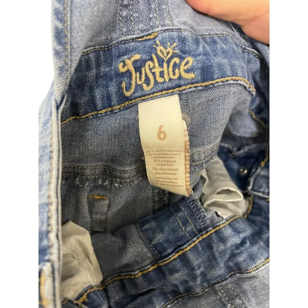 Justice Cuffed Slim Fit Bib Overalls Girls Size 6 Blue Denim Medium Wash